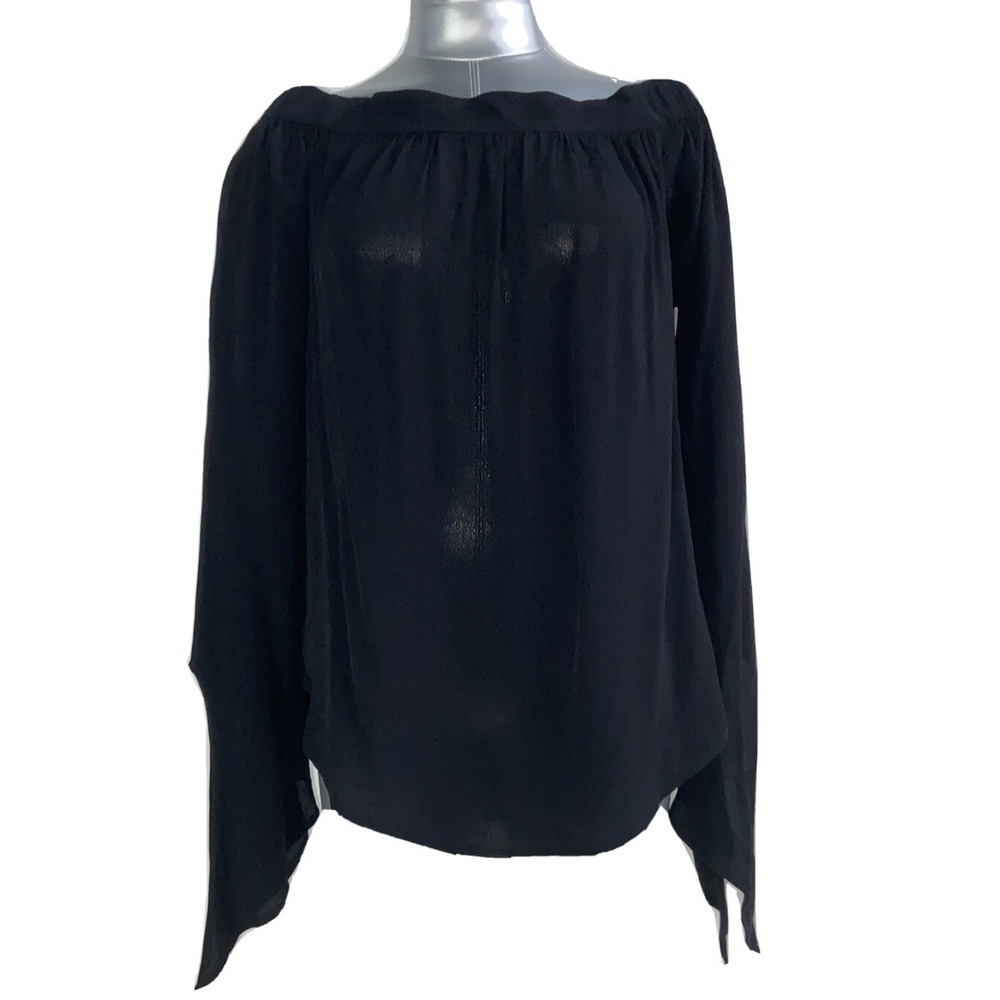NWT Nordstrom Top BP Tunic SM Black Rayon Off Shoulder Long Sl Peasant Blouse